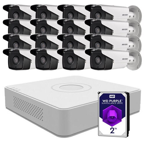 Sistem supraveghere video 16 camere 2MP interior/exterior Hikvision, FullHD + 2TB HDD
