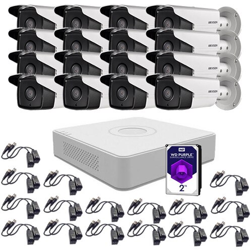 Sistem supraveghere video 16 camere 2MP interior/exterior Hikvision, FullHD + 2TB HDD + 32 mufe video