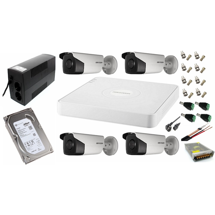 Sistem supraveghere video profesional 4 camere de exterior 5MP cu IR 80M, live internet