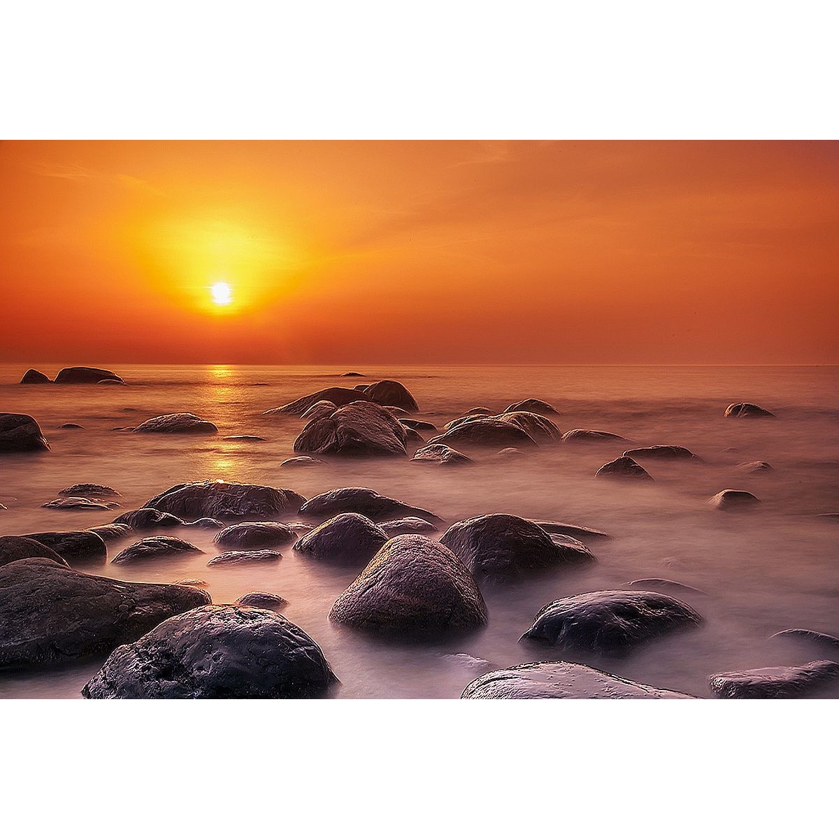 Tablou Startonight pe sticla acrilica Apus Caramiziu, luminos in intuneric, 90 cm x 60 cm