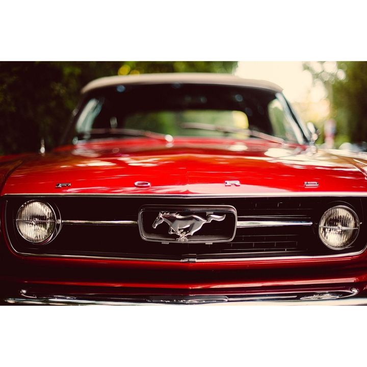 Tablou Startonight pe sticla acrilica Mustang Rosu, luminos in intuneric, 60 cm x 90 cm