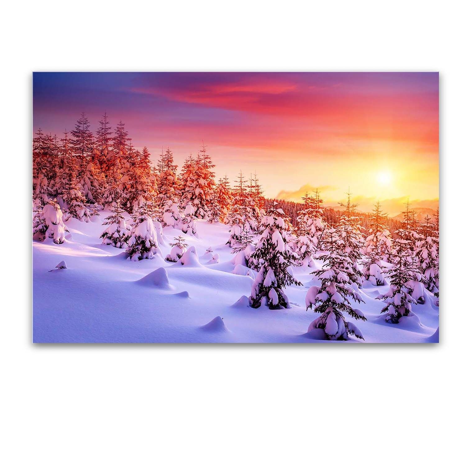 Tablou Startonight pe sticla acrilica Iarna pe Munte, luminos in intuneric, 90 cm x 60 cm