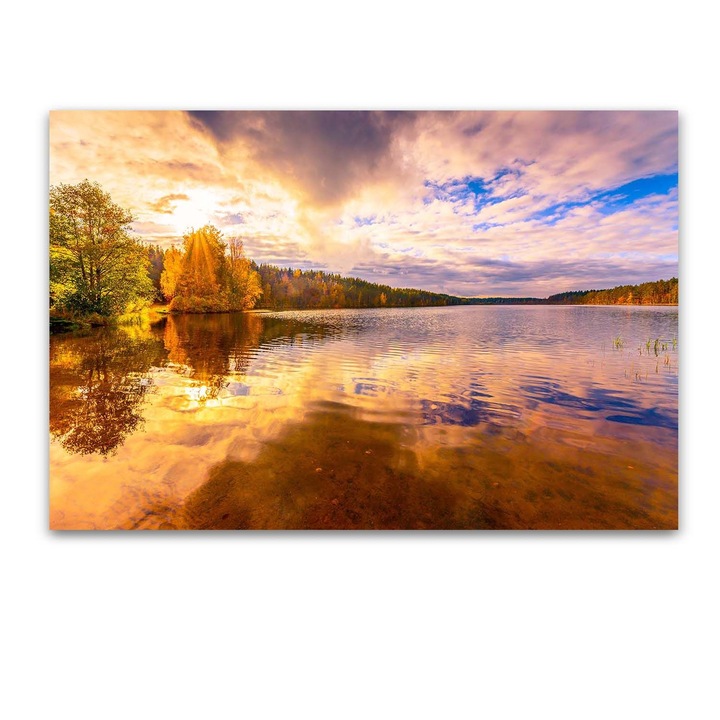 Tablou Startonight pe sticla acrilica Apusul de pe Luciul Apei, luminos in intuneric, 90 cm x 60 cm