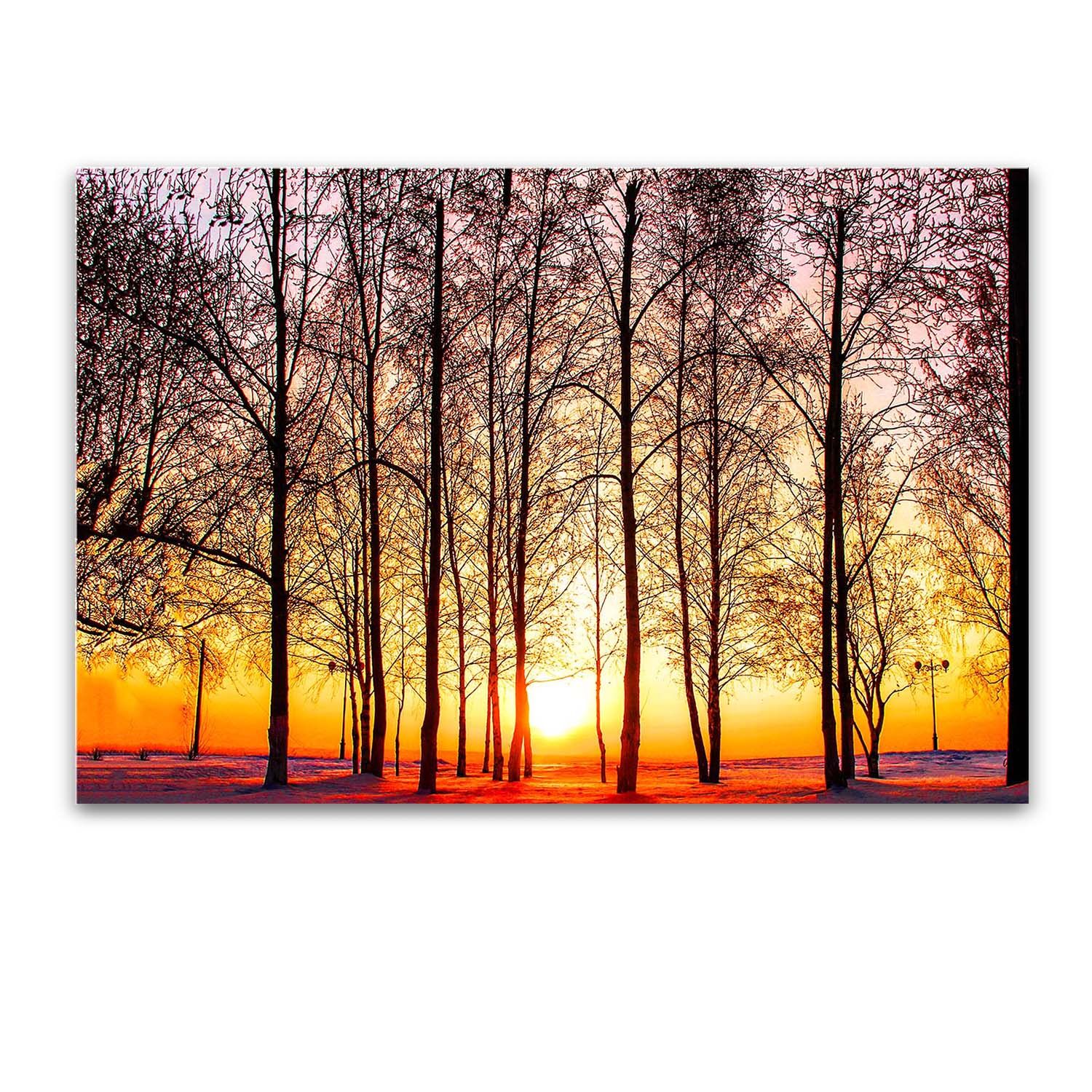 Tablou Startonight pe sticla acrilica Apus printre Plopi, luminos in intuneric, 90 cm x 60 cm