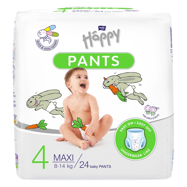 Scutece-chilotel Happy Pants Maxi,Marimea 4, 8-14 kg, 24 buc