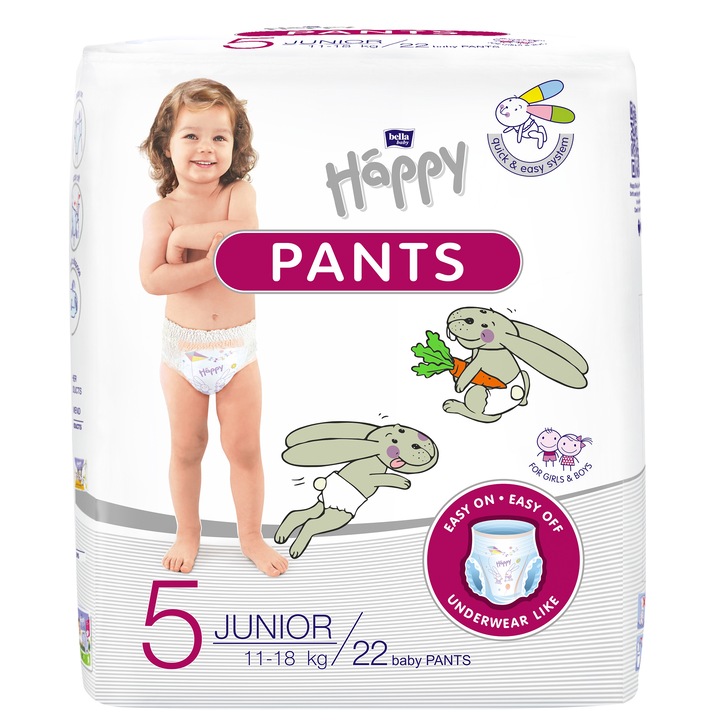 Scutece-chilotel Happy Pants Junior, Marimea 5, 11-18 kg, 22 buc