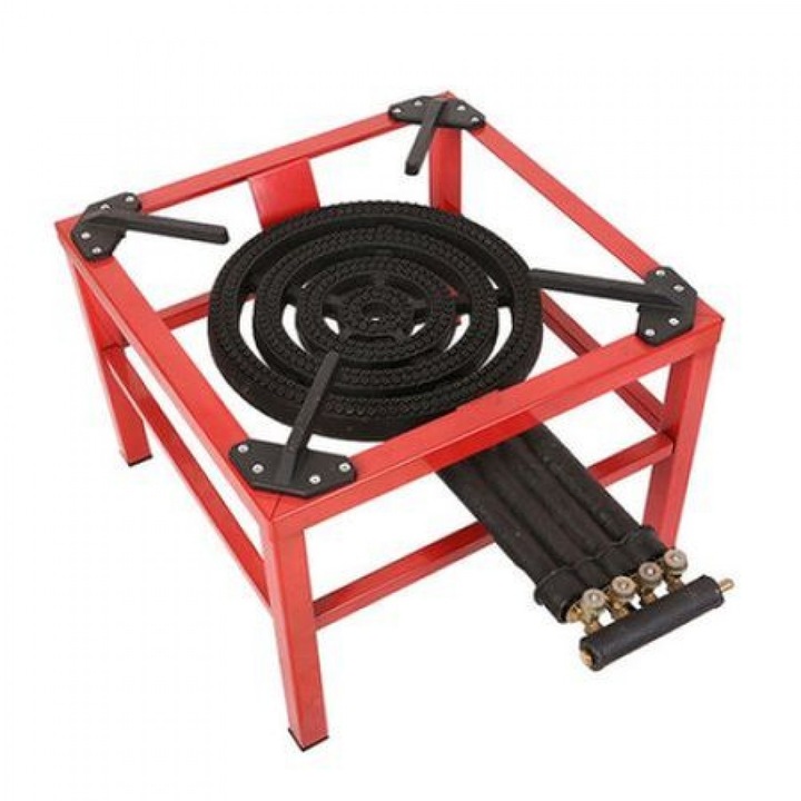 Arzator pe gaz, Elefant tip Pirostri, cu rama de otel si arzator din fonta, 4 focuri, 20.8 kW, negru-rosu, Model Nou