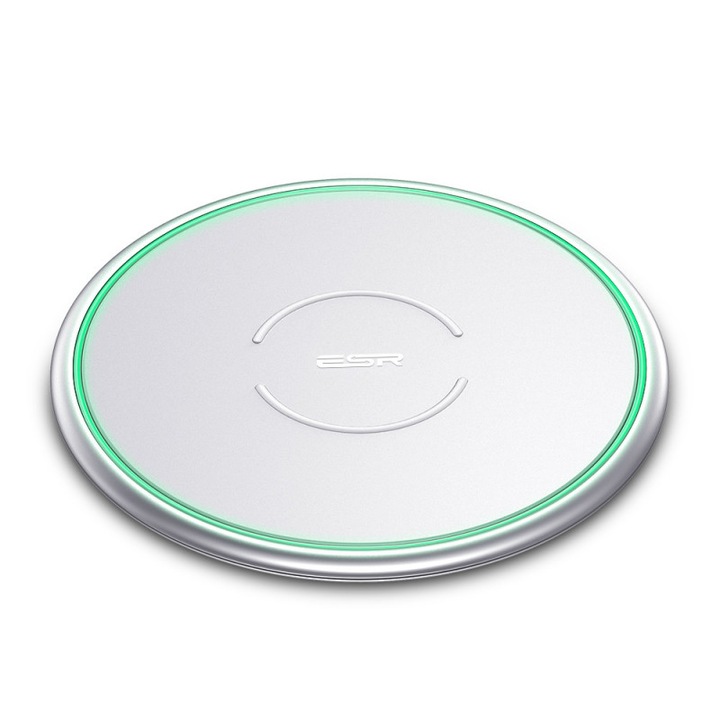 Incarcator universal ESR Tidal Metal-Frame Qi Wireless Charging, Silver