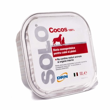Hrana pentru caini, Solo, conserva monoproteica, carne de cocos 100 g Hrana pentru caini, Solo, conserva monoproteica, carne de cocos 100 g