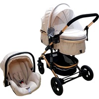 carucior nou nascuti 3 in 1 baby care pro 531  cadru aluminiu amortizoare roti din cauciuc plin ave landou scoica auto spatar reglabil 3 trepte plasa insecte crem imagen 19_0_
0