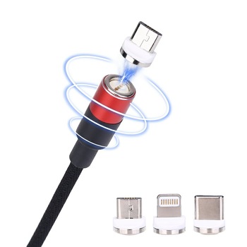 Cablu de date / incarcare magnetic 3 in 1 Micro USB, Type-C, Lightning 1m, textil, Rosu, BBL896 Cablu de date / incarcare magnetic 3 in 1 Micro USB, Type-C, Lightning 1m, textil, Rosu, BBL896