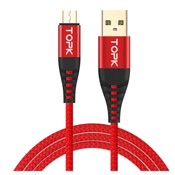 Cablu Micro USB, TOPK, 0.5 m, Design Nylon Tangle-free, Rosu