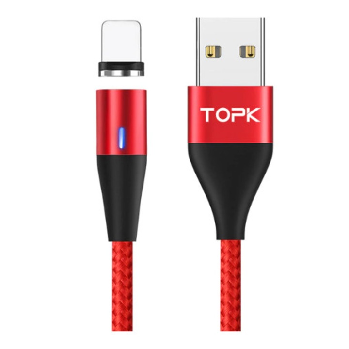 Cablu USB, TOPK, 1m, 3A, Android, conector magnetic, incarcare rapida, Rosu