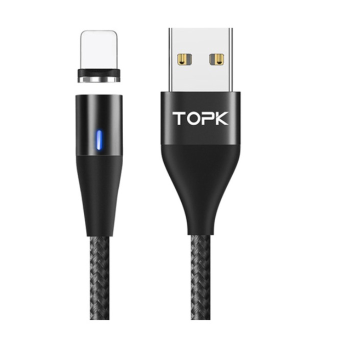Cablu USB, TOPK, 1m, 3A, Android, conector magnetic, incarcare rapida, Negru
