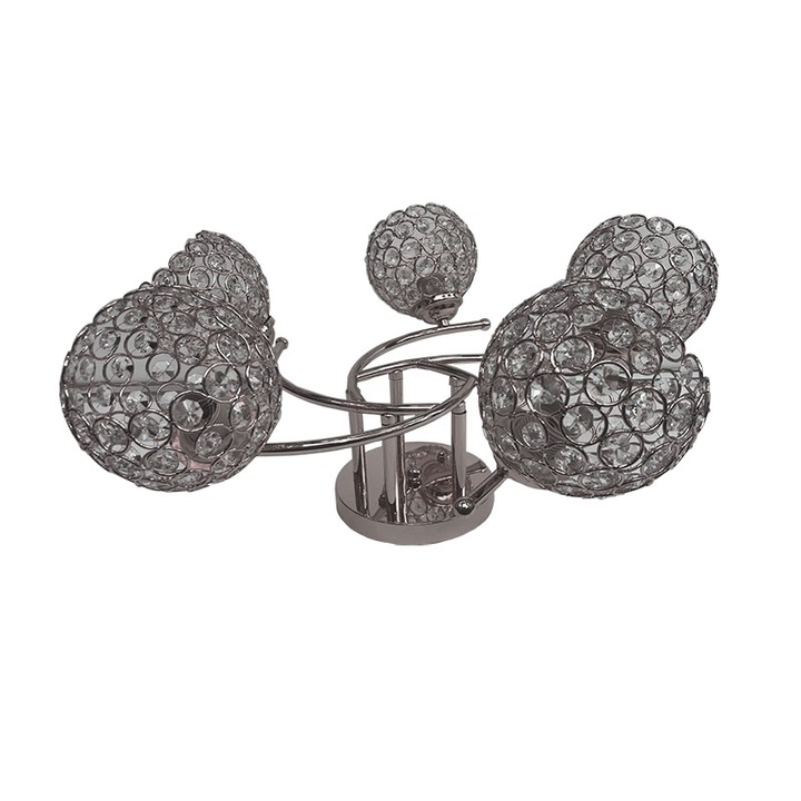 Lustra/Plafoniera 601/5 argintiu cristal , 5*E27, schelet argintiu, abajur semitransparent cristal