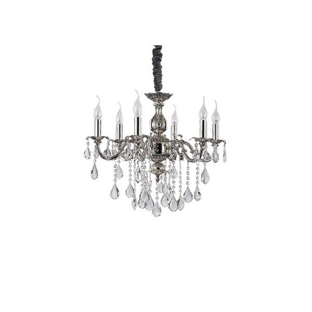 Lustra,Impero SP6,IDEAL LUX,metal,cristal ,sticla,argintiu antic