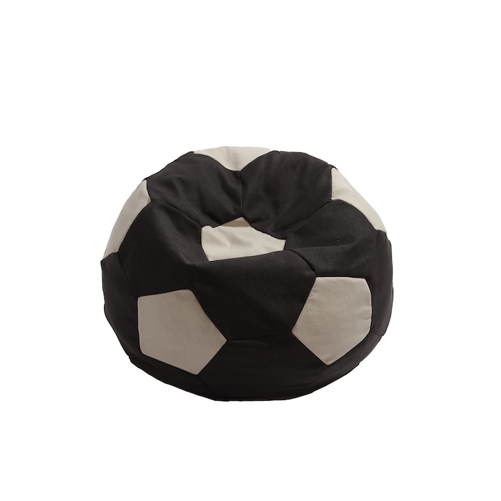 Telstar Junior labda babzsákfotel, levehető textil huzattal, polisztirol gyöngyökkel töltve, fekete / krémszín