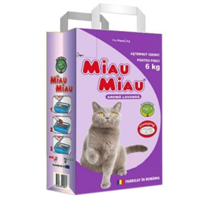 Asternut igienic pentru pisici Miau Miau Lavanda, Bentonita 6Kg