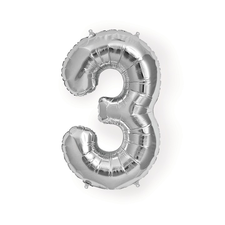 Фолиев балон номер 3, сребрист цвят, височина 101 см