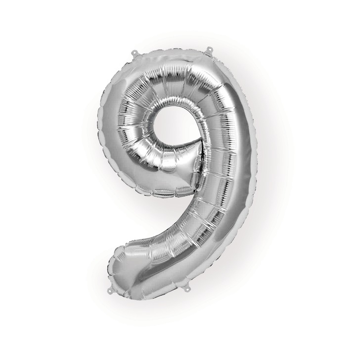 Фолиев балон номер 9, сребрист цвят, 32 инча