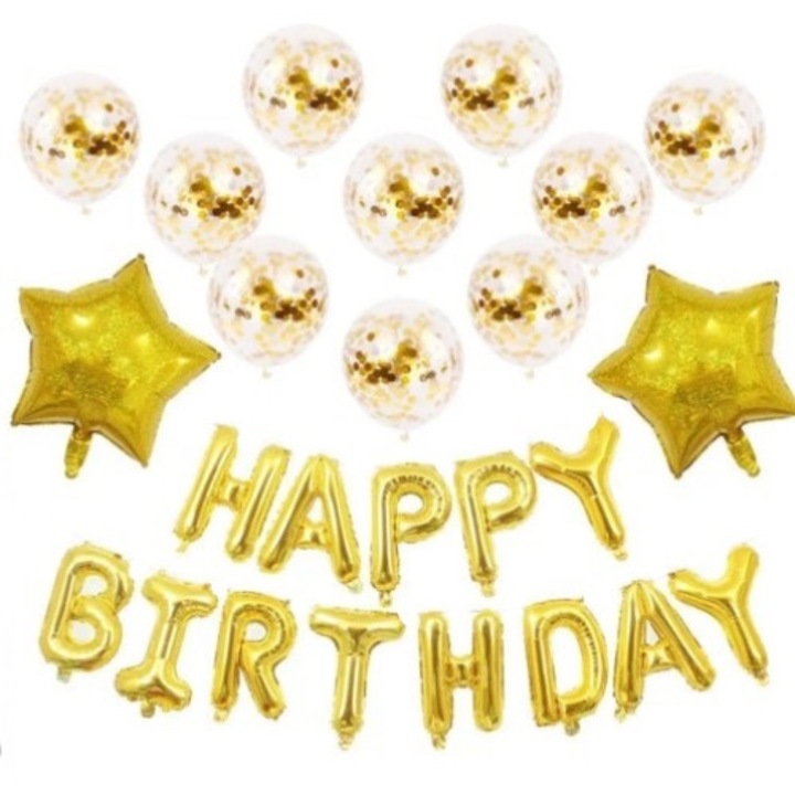 Комплект балони за рожден ден, злато, 16 инча