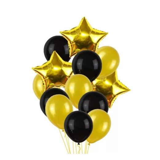 Buchet de 13 Baloane Pentru Petrecere, Negru/Auriu