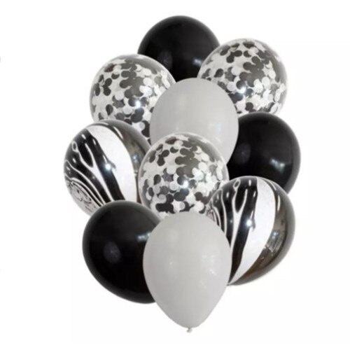 Set de 10 Baloane Pentru Petrecere, Marmorate, Negru/Alb