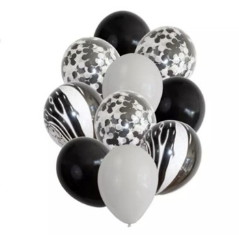 Set de 10 Baloane Pentru Petrecere, Marmorate, Negru/Alb Set de 10 Baloane Pentru Petrecere, Marmorate, Negru/Alb