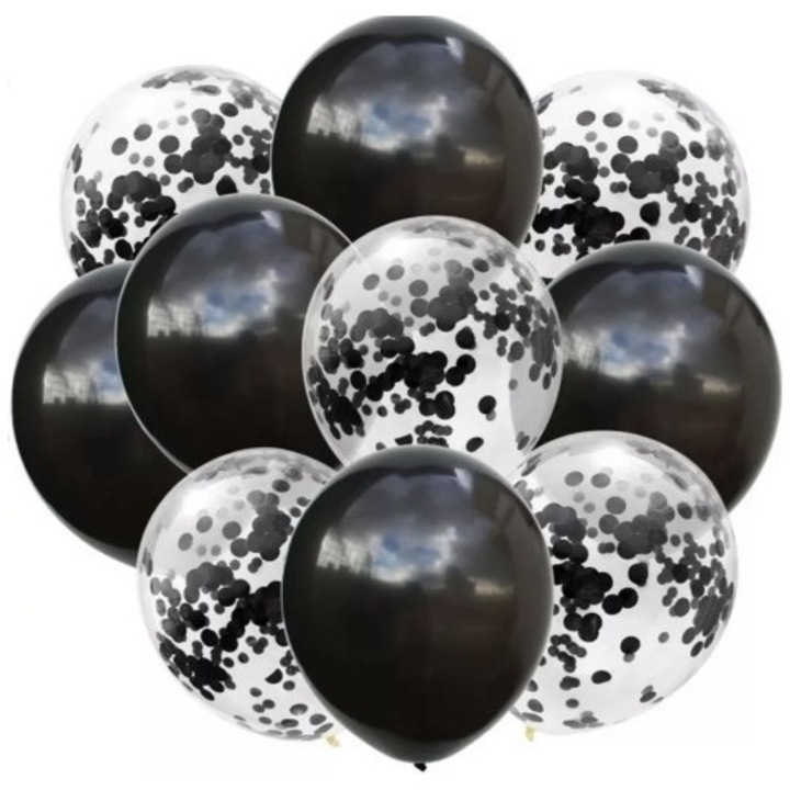 Set de 20 Baloane Pentru Petrecere, Negru, Confetti Negre
