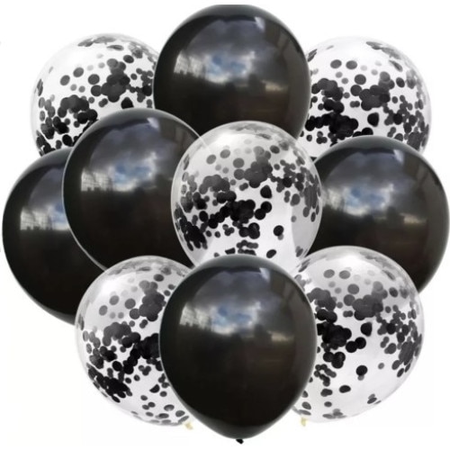 Set de 20 Baloane Pentru Petrecere, Negru, Confetti Negre