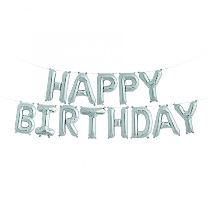 Комплект фолиеви балони, Честит рожден ден, сребристи