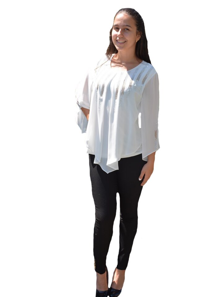 Bluza eleganta asimetrica,cu strasuri,D&J Exclussive, Alb