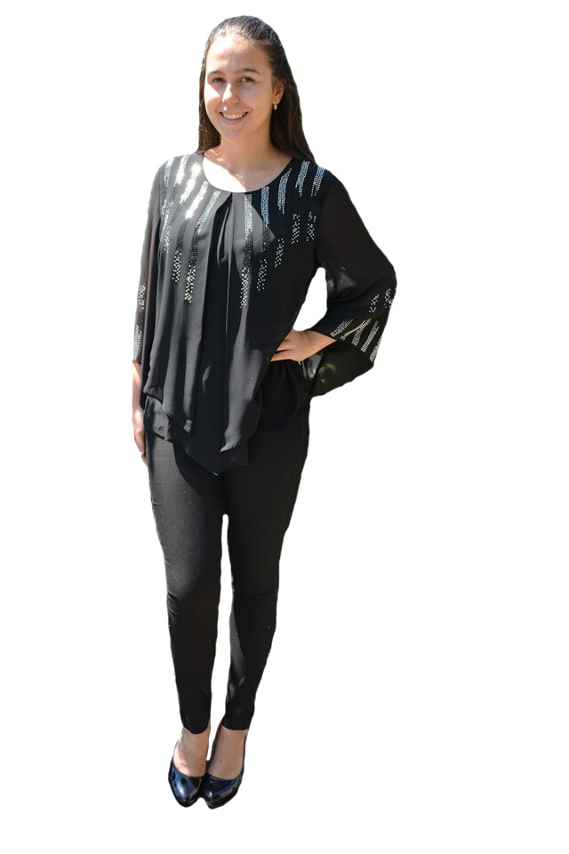 Bluza eleganta asimetrica,cu strasuri,D&J Exclussive, Negru
