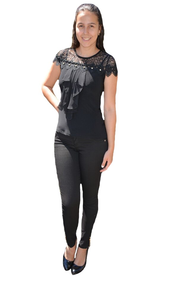 Bluza dama Luna ,aplicatii de dantela si strasuri,D&J Exclussive, Negru