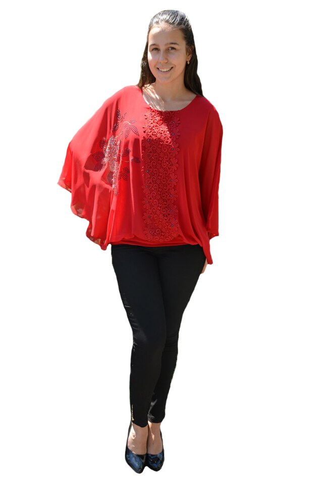 Bluza eleganta,model cu flori din strasuri,D&J Exclussive,turcoaz, 44 EU, Rosu