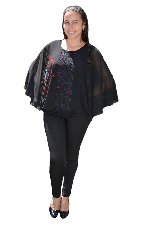 Bluza eleganta,model cu flori din strasuri,D&J Exclussive,turcoaz, 44 EU, Negru