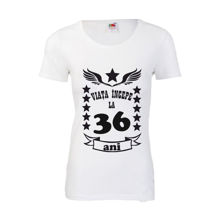 Tricou dama personalizat viata incepe la 36 ani alb 2XL
