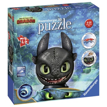 Puzzle 3D Ravensburger - Dragons III, Stirbul, 72 piese Puzzle 3D Ravensburger - Dragons III, Stirbul, 72 piese