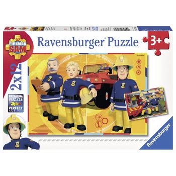Puzzle Ravensburger - Pompierul Sam, 2 in 1, 2x12 piese Puzzle Ravensburger - Pompierul Sam, 2 in 1, 2x12 piese