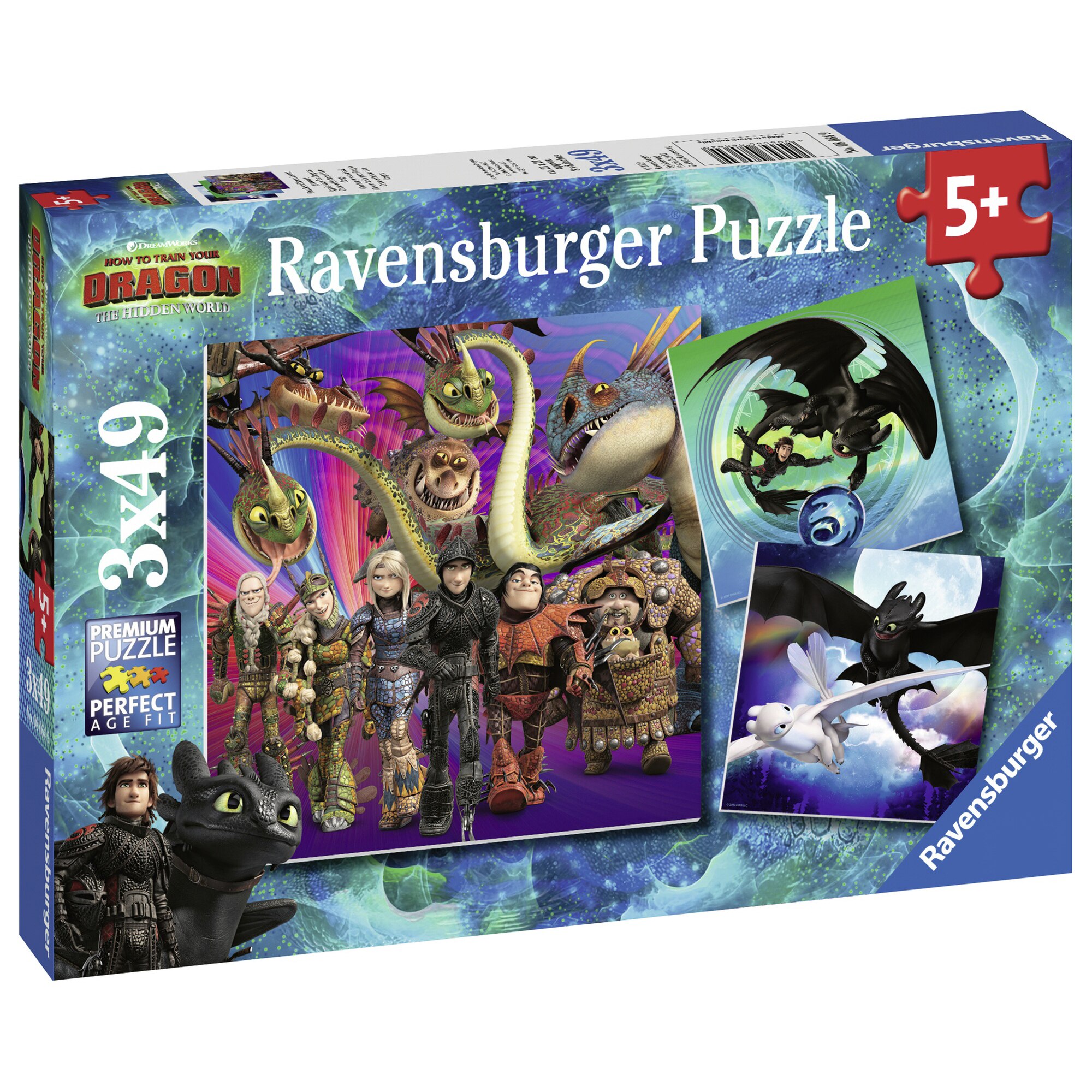 Puzzle Ravensburger - Dragons III, 3 in 1, 3x49 piese