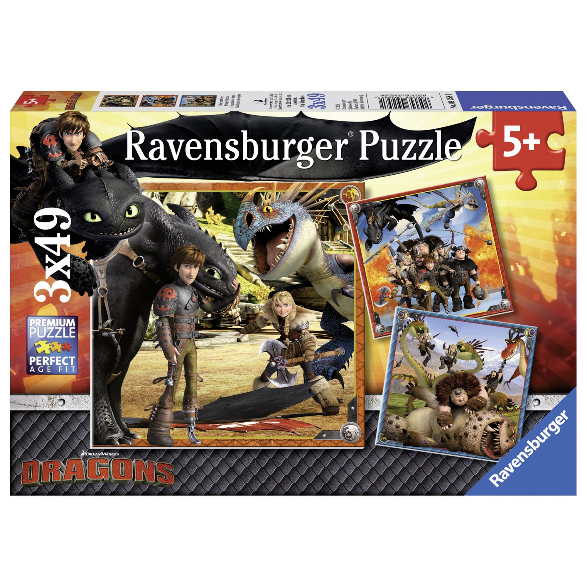 Puzzle Ravensburger - Dragons, 3 in 1, 3x49 piese