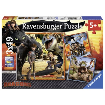 Puzzle Ravensburger - Dragons, 3 in 1, 3x49 piese Puzzle Ravensburger - Dragons, 3 in 1, 3x49 piese
