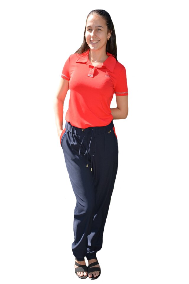 Pantaloni casual,model cu strasuri la buzunar,D&J Exclussive, Albastru marin