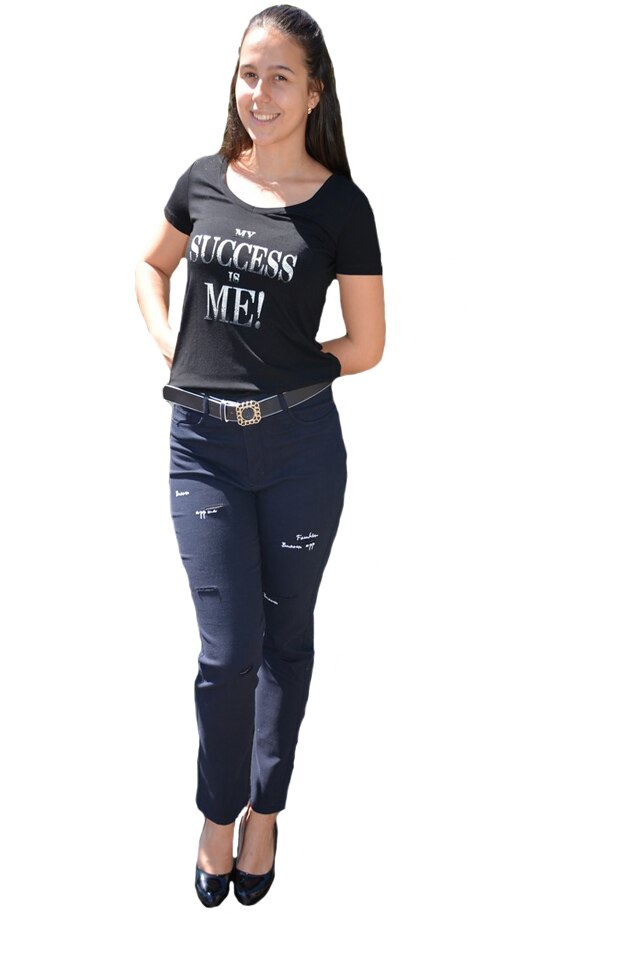 Pantaloni dama Mali ,design clasic,cu scris si rupturi pe picior,D&J Exclussive, Albastru marin