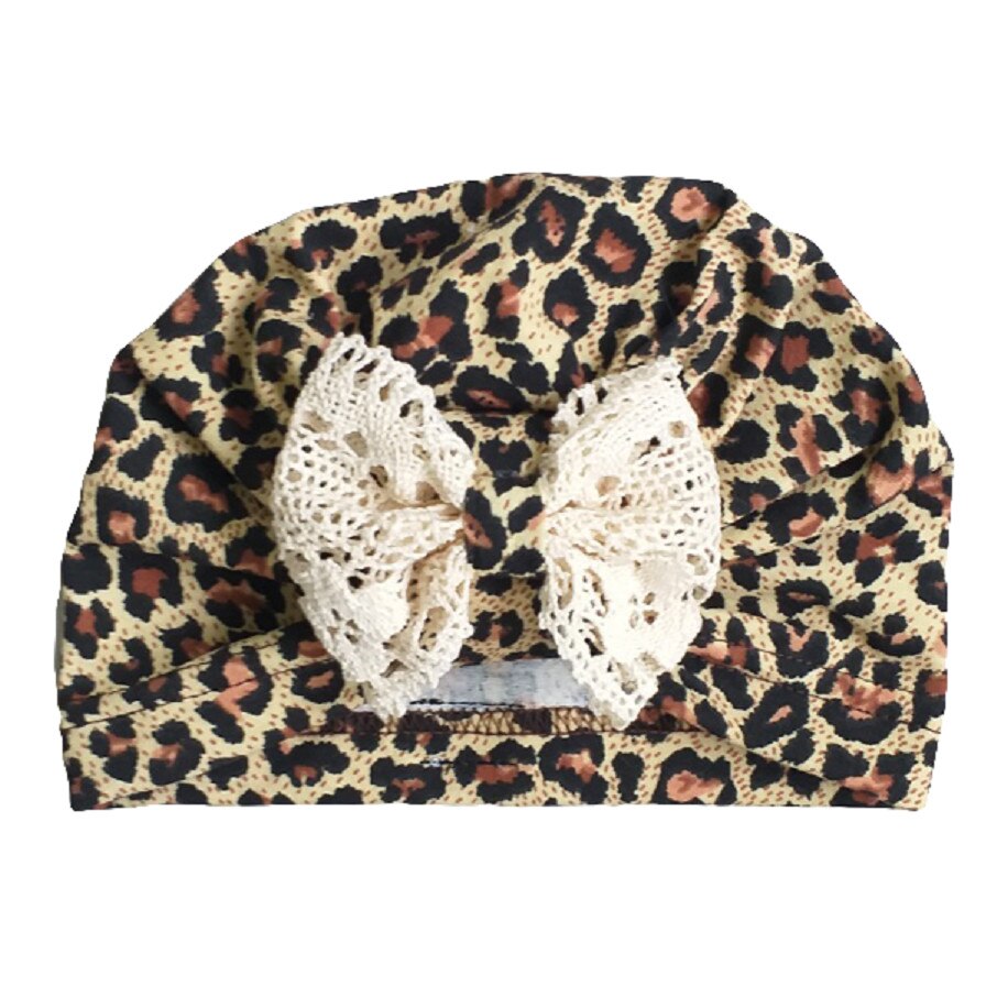 Turban Mic Pitic T67NN din tricot subtire animal print cu funda dantela, Maro