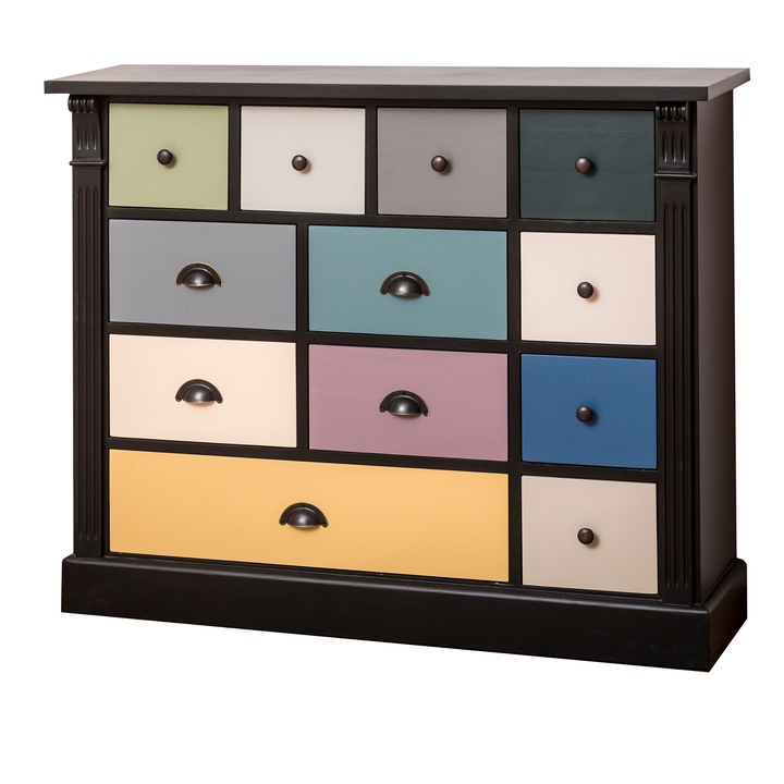 Comoda Szel-Mob cu 12 sertare colectia directoire, culoare multicolor sertare cu sine