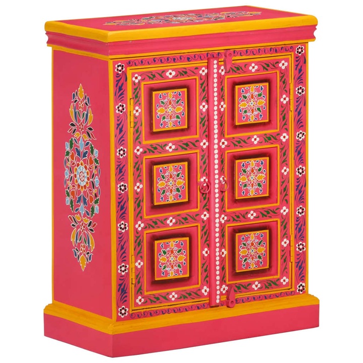 Бюфет vidaXL, мангово дърво масив, розов, ръчно рисуван, 14.66 kg