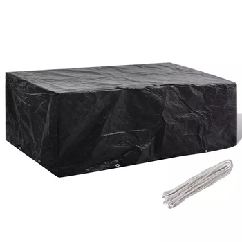 Husa mobilier gradina set 8 persoane poliratan vidaXL, Plastic, 200 x 160 x 70 cm, Negru Husa mobilier gradina set 8 persoane poliratan vidaXL, Plastic, 200 x 160 x 70 cm, Negru