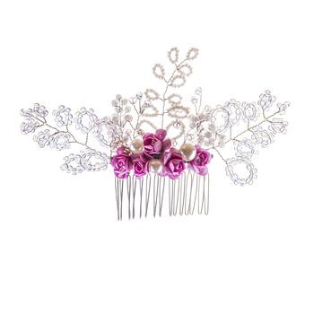 Pieptene par mireasa cu flori artificiale roz, perle si cristale albe/ roz CALLIOPE Pieptene par mireasa cu flori artificiale roz, perle si cristale albe/ roz CALLIOPE