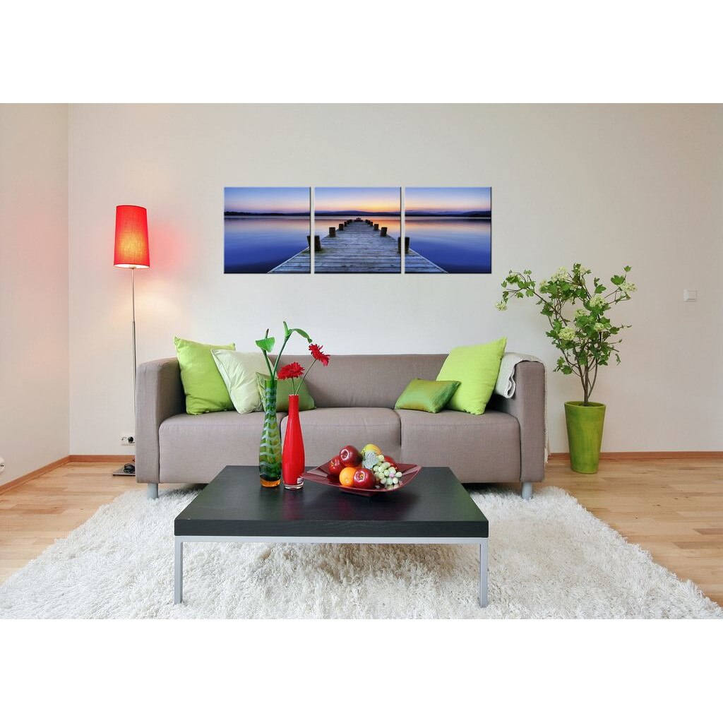 Set Tablou Startonight pe sticla acrilica Apusul Movuliu, 3 piese, luminos in intuneric, 60 cm x 180 cm